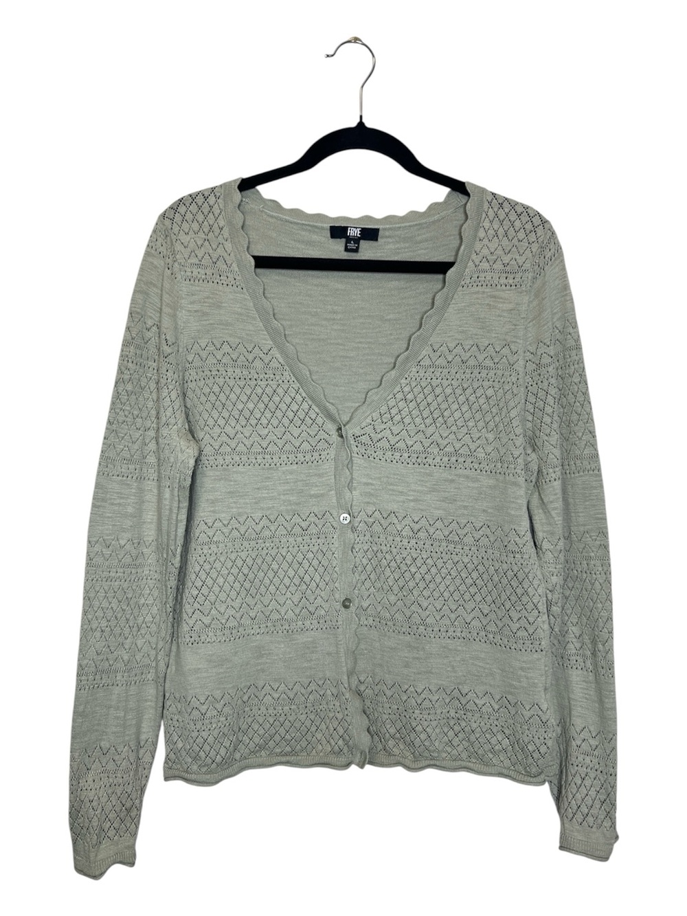 FRYE Light Sage Green V Neck 100% Cotton Cardigan Sweater size Large